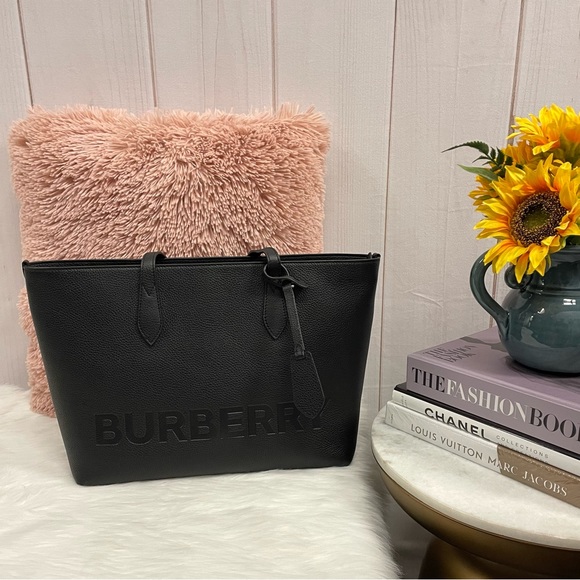 Burberry Calfskin Logo Embossed Ardwell Tote - Picture 1 of 8